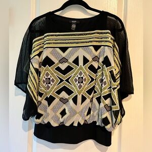 Apt. 9 Women's Black and Yellow Geometric Top